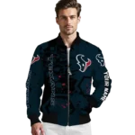customized houston texans hexagon cluster blue black bomber jacket best selling
