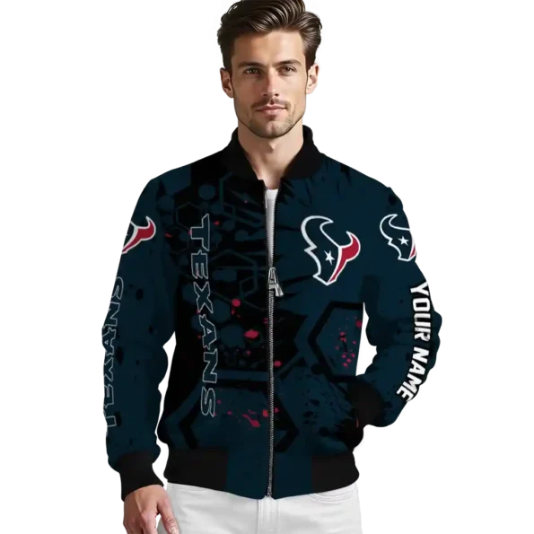 customized houston texans hexagon cluster blue black bomber jacket high quality
