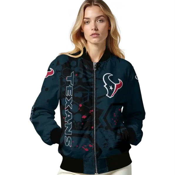 customized houston texans hexagon cluster blue black bomber jacket latest model