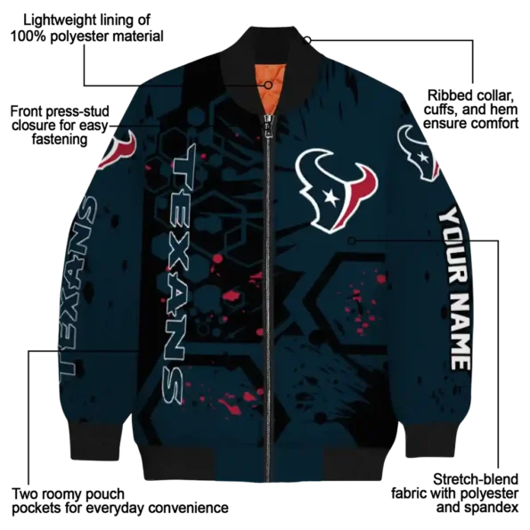 customized houston texans hexagon cluster blue black bomber jacket new arrival