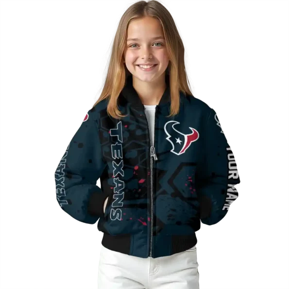 customized houston texans hexagon cluster blue black bomber jacket top rated