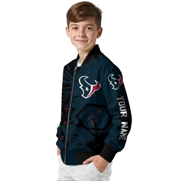 customized houston texans hexagon cluster blue black bomber jacket trendy