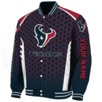 customized houston texans hexagon grid blue varsity jacket best selling.webp