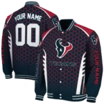 customized houston texans hexagon grid blue varsity jacket best selling.webp