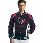 customized houston texans hexagon grid blue varsity jacket best selling.webp