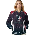customized houston texans hexagon grid blue varsity jacket best selling.webp