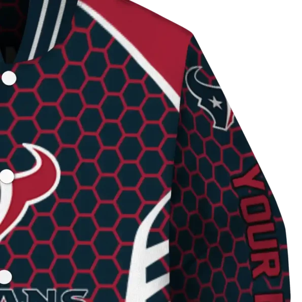 customized houston texans hexagon grid blue varsity jacket premium grade.webp