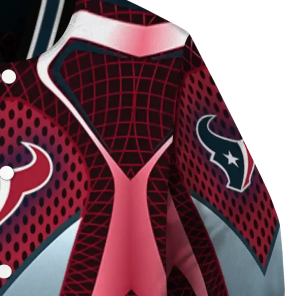 customized houston texans mesh chest red crocs black varsity jacket premium grade.webp