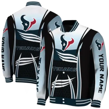 customized houston texans mesh effect blue black varsity jacket fashion forward.webp