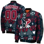 customized houston texans pyramid shapes blue bomber jacket best selling
