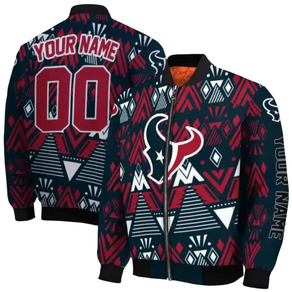 customized houston texans pyramid shapes blue bomber jacket fashion forward