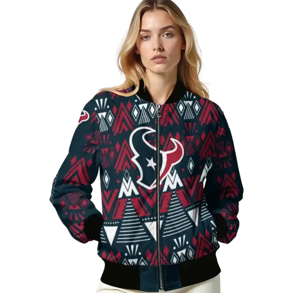 customized houston texans pyramid shapes blue bomber jacket latest model