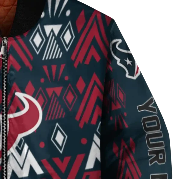 customized houston texans pyramid shapes blue bomber jacket premium grade