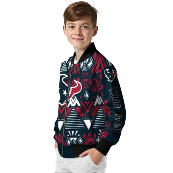 customized houston texans pyramid shapes blue bomber jacket trendy