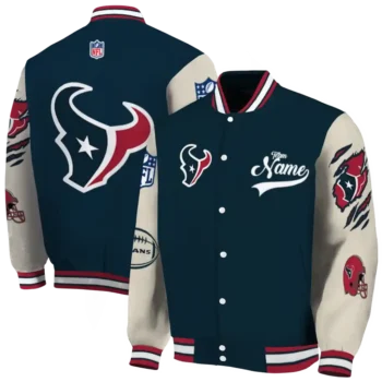customized houston texans razorback outline blue nude varsity jacket fashion forward.webp