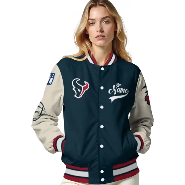 customized houston texans razorback outline blue nude varsity jacket latest model.webp