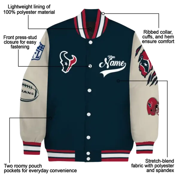 customized houston texans razorback outline blue nude varsity jacket new arrival.webp