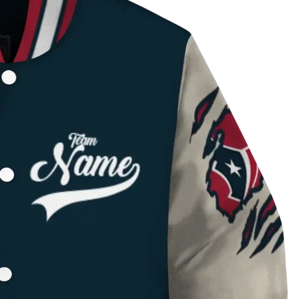 customized houston texans razorback outline blue nude varsity jacket premium grade.webp