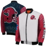 customized houston texans speckled arms blue gray bomber jacket best selling