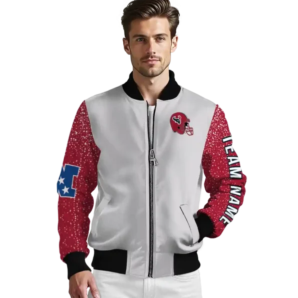 customized houston texans speckled arms blue gray bomber jacket high quality