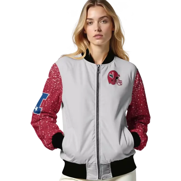 customized houston texans speckled arms blue gray bomber jacket latest model
