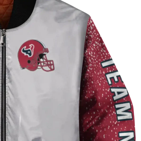 customized houston texans speckled arms blue gray bomber jacket premium grade
