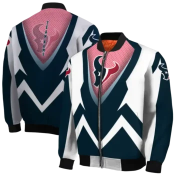customized houston texans v stripes blue white bomber jacket fashion forward