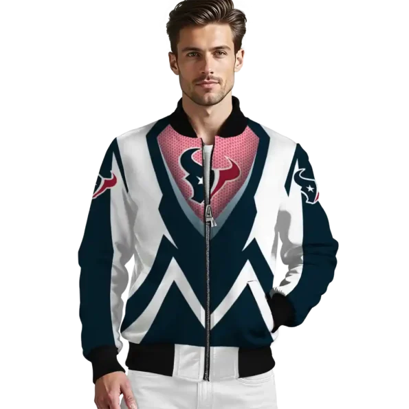 customized houston texans v stripes blue white bomber jacket high quality