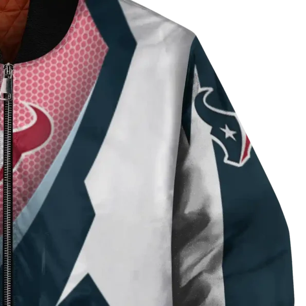 customized houston texans v stripes blue white bomber jacket premium grade