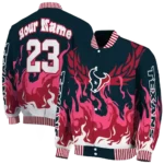 customized houston texans winged blaze blue white varsity jacket best selling.webp