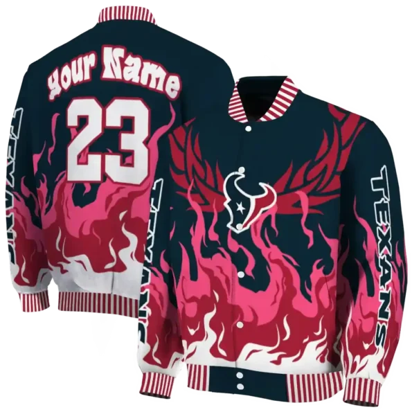 customized houston texans winged blaze blue white varsity jacket fashion forward.webp