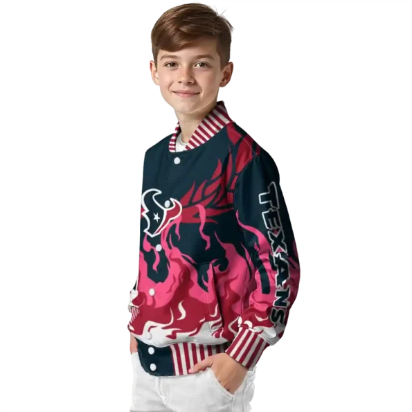 customized houston texans winged blaze blue white varsity jacket trendy.webp