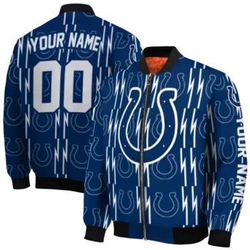customized indianapolis colts bolt stripe blue bomber jacket fashion forward