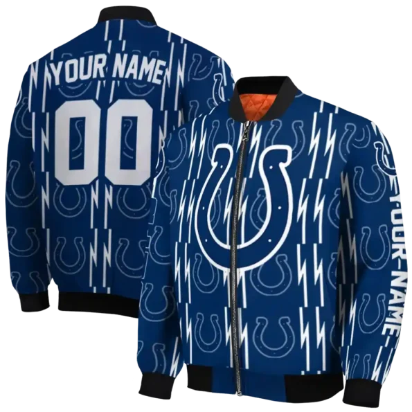 customized indianapolis colts bolt stripe blue bomber jacket fashion forward