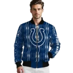 customized indianapolis colts bolt stripe blue bomber jacket best selling