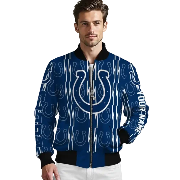 customized indianapolis colts bolt stripe blue bomber jacket high quality