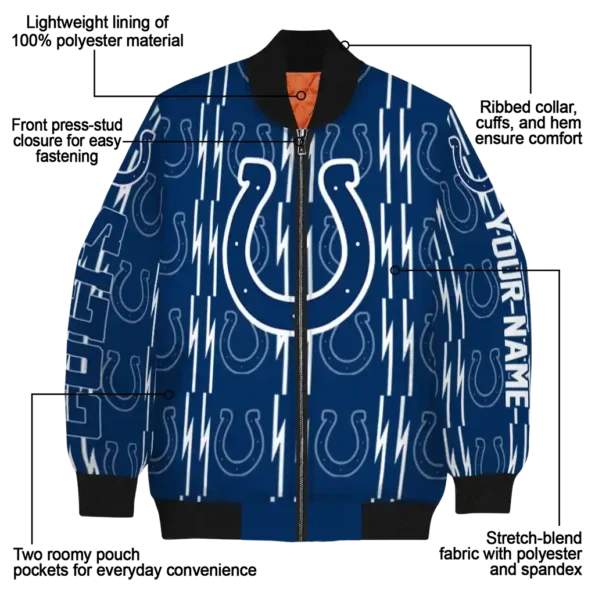 customized indianapolis colts bolt stripe blue bomber jacket new arrival