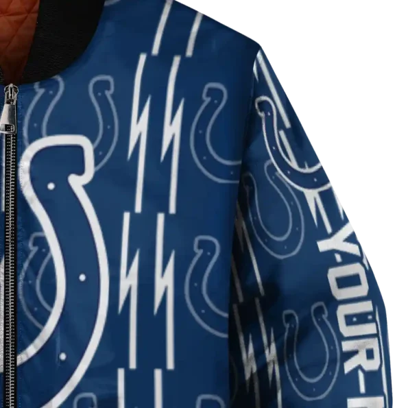 customized indianapolis colts bolt stripe blue bomber jacket premium grade
