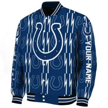customized indianapolis colts bolt stripe blue varsity jacket best selling.webp