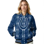 customized indianapolis colts bolt stripe blue varsity jacket best selling.webp