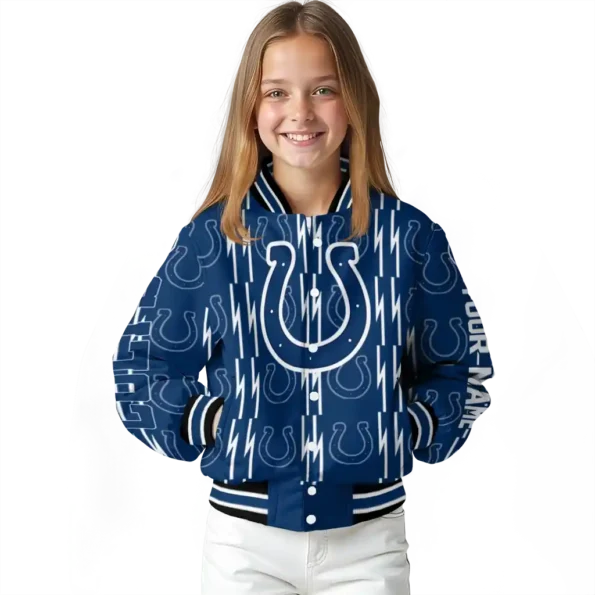 customized indianapolis colts bolt stripe blue varsity jacket top rated.webp
