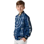 customized indianapolis colts bolt stripe blue varsity jacket best selling.webp