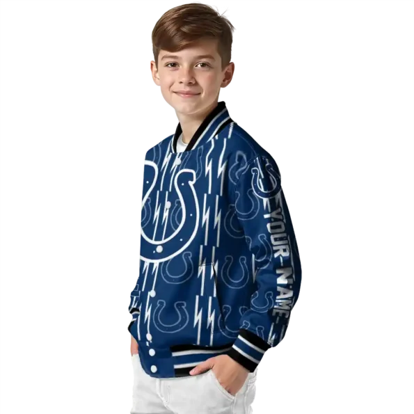 customized indianapolis colts bolt stripe blue varsity jacket trendy.webp
