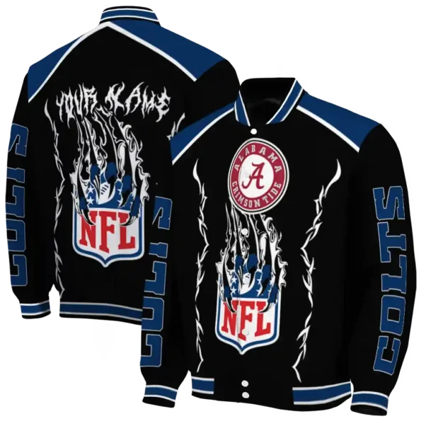 customized indianapolis colts claw blood blue black varsity jacket fashion forward.webp