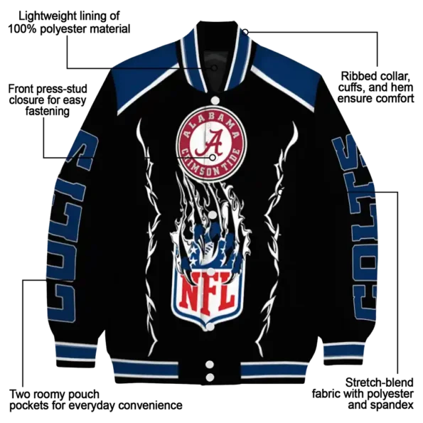 customized indianapolis colts claw blood blue black varsity jacket new arrival.webp