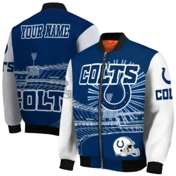 customized indianapolis colts ferris arena blue white bomber jacket fashion forward