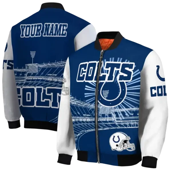 customized indianapolis colts ferris arena blue white bomber jacket fashion forward