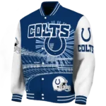 customized indianapolis colts ferris arena blue white varsity jacket best selling.webp