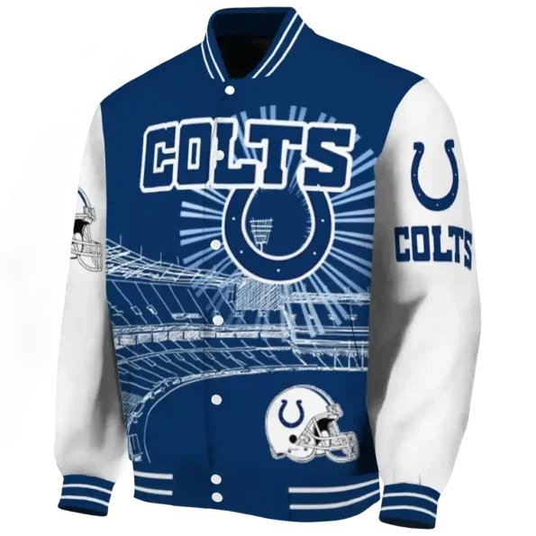 customized indianapolis colts ferris arena blue white varsity jacket best selling.webp