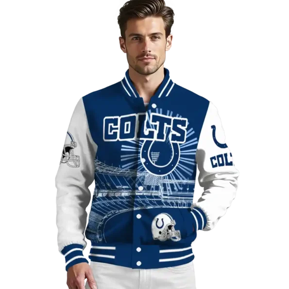 customized indianapolis colts ferris arena blue white varsity jacket high quality.webp